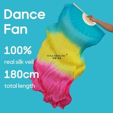 1pc Belly Dance Fan For Woman 100 Silk Veils Folding Fan Dancer Practice Props