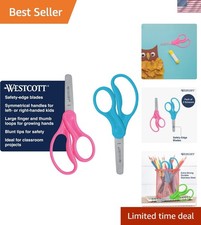Ambidextrous 5-Inch Kids Scissors, Blunt-tip - Fun Colors 2-Pack for Young Hands