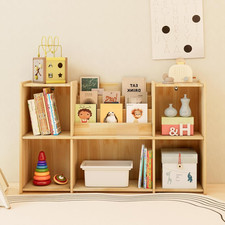 Kids Bookshelf, Wooden Montessori Bookshelf, 2-Tier Toy Storage Organizer, Suita