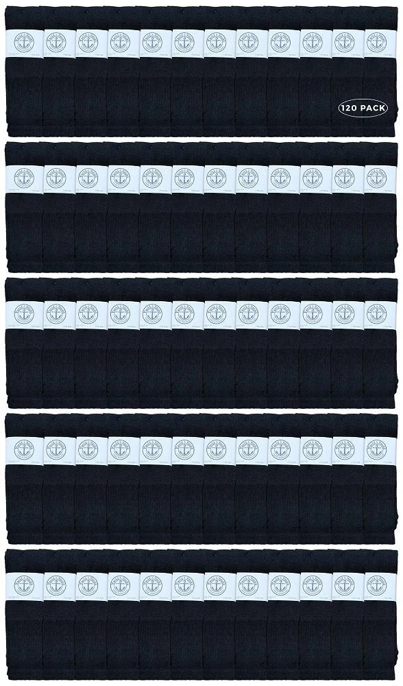 120 PK Mens Premium Cotton King Size Extra Long Black Tube Socks- 9-15