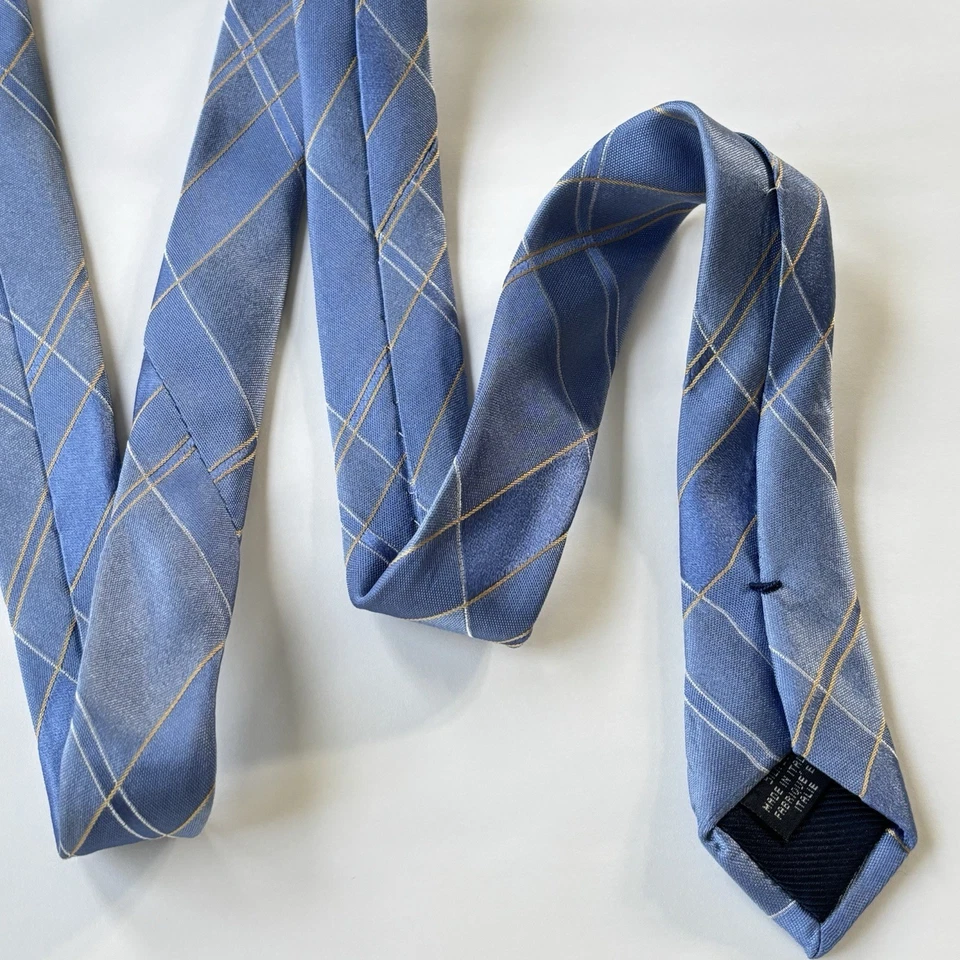 Corbata Canali Azul a Cuadros 100% Seda Cuello Diseñador Clásica Italia LARGA 63”+ Jacquard Foto 4 de 4