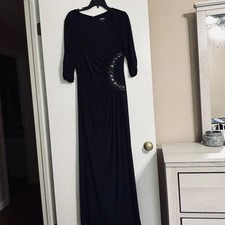 ADRIANNA PAPELL WOMENS EVENING DRESS SZ 10 NAVY BACK ZIP RHINESTONES ELEGANT