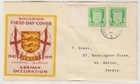 1942 GERMAN OCCUPATION of JERSEY 1/2d arms marginal pair on official illust FDC