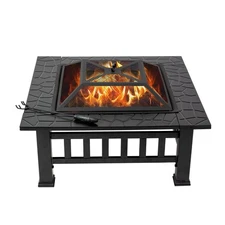 Sun-Ray 32" Multifunction Metal Square Fire Pit with Screen lid & Cooking Grate