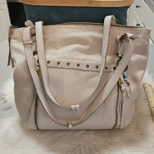 The Sak Bucket Purse(OJAI)Elegant Cream Genuine Leather Tote Bag. Pockets, Charm
