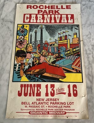 Vintage 1996 Carnival Poster Rochelle Park New Jersey Gigantic Midway  23x14
