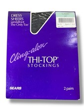 Cling-alon Thi-Top Stockings Nylons Size Classic Black 2 Pair Sears