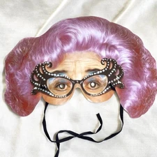 Halloween Paper MASK 1950s 50s Look Old Woman Pink Hair Cat Eye Mamelok 2006
