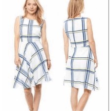 NWT ABS Allen Schwartz Windowpane Plaid A-Line Dress XL Blue White Yellow