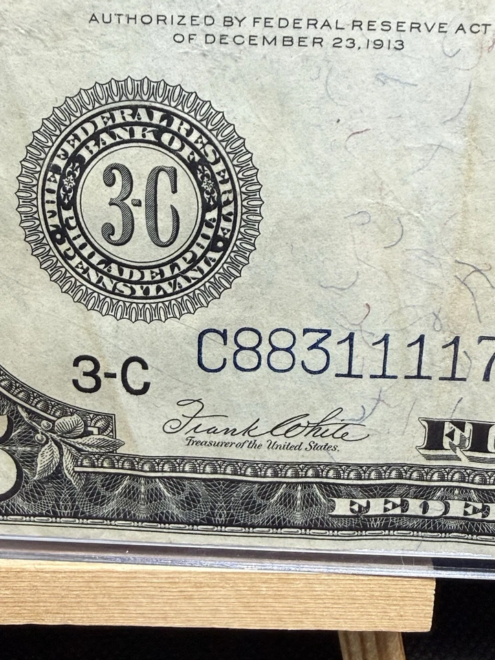1914 $5 Federal Reserve Note Philadelphia FR#891a VF - Image 3 of 4