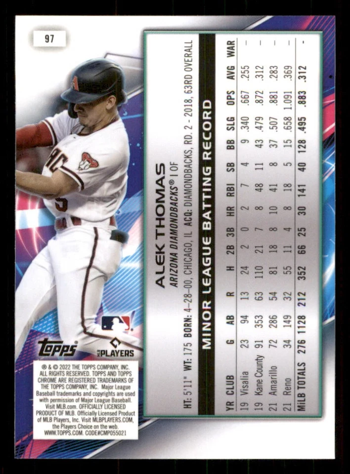 2022 Topps Cosmic Chrome #97 Alek Thomas RC - Image 2 of 2