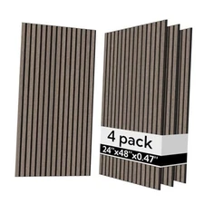  Acoustic Wood Wall Panels 4 Pack, Sound Dampening Wood Slat Wall Dark Walnut