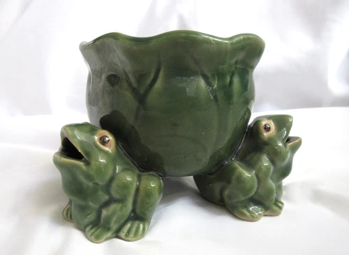 Brush Pottery Vintage Frogana Frog Planter with Frogs as Legs Green Glazed #536
