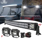 For Can-am Defender HD8/HD9/HD10 Roof 52" LED Light Bar Wire w/3" 48W Pods Fog