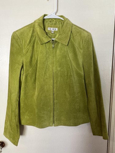 Vintage Yvonne Le Marie Chartreuse Wildleder Lederjacke Damen 10 durchgehender Reißverschluss Moto Boho - Bild 1 von 9