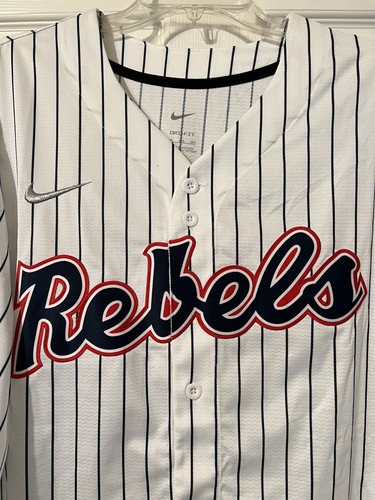 OLE MISS REBELS BASEBALL Pinstripes JERSEY - XXXL - White 3XL New With Tags NIKE - Picture 2 of 7
