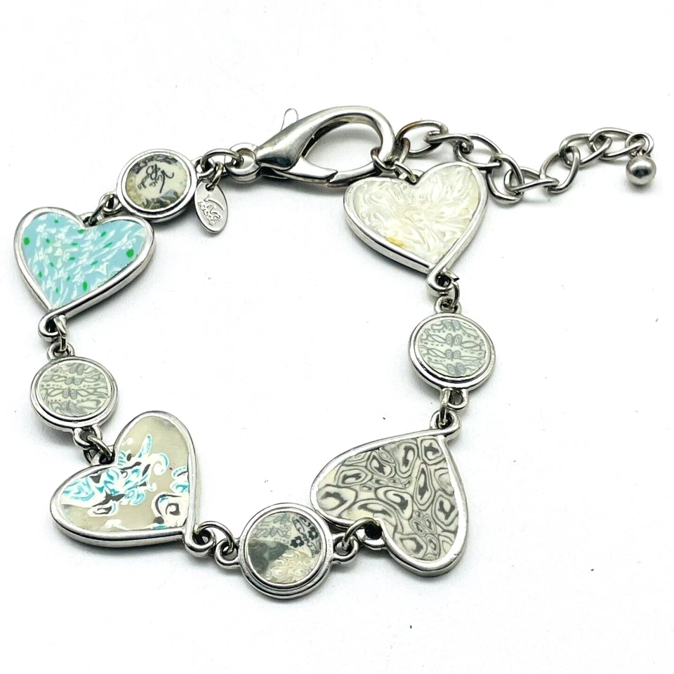 Pulsera Corazón Firmada VIVA BEADS Tono Plata Mosaico y Acentos de Cuentas de Cristal Foto 2 de 4