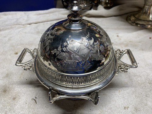 Antique Meriden Wilcox Silver Plate Co Ornate Butterfly Domed Butter Dish - Picture 4 of 10