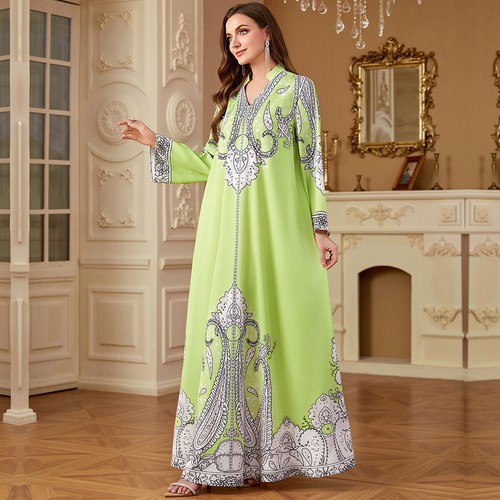 Mujeres Musulmanas Vestido Kaftan Estampado Abaya Maxi Islámico Dubai Bata Vestido de Fiesta Nuevo - Imagen 6 de 27