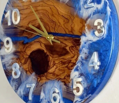 15" Round Ocean Wave Epoxy Resin Wall Clock Wooden Live Edge Wall Clock Decors - Picture 3 of 8