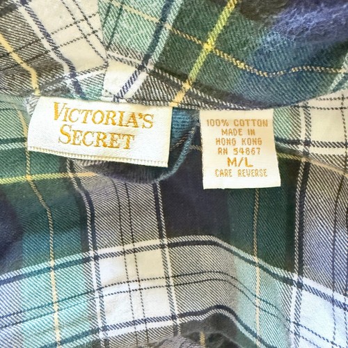 Vintage Victoria's Secret Gold Label karierter Flanell Morgenmantel mit Gürtel Taschen Baumwolle Gr. M/L - Bild 5 von 7