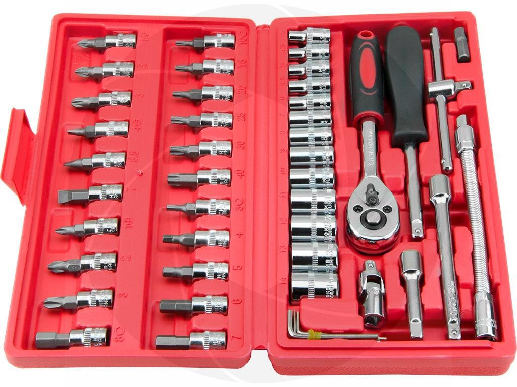 46pc 1/4 Drive Socket Phillips Torx Hex Screwdriver Set Bicycle Repair Tool Kit