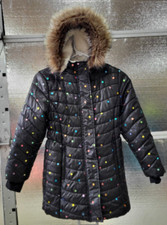 Cat Jack - Girls Winter- Puffer Jacket - 6- 6x -Black Polkadot - Faux Fur Hood