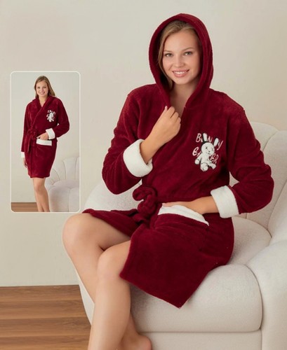 Restposten Damen Bademantel mit Kapuze Flauschig Weich Fleece Versch. Designs - Bild 8 von 8