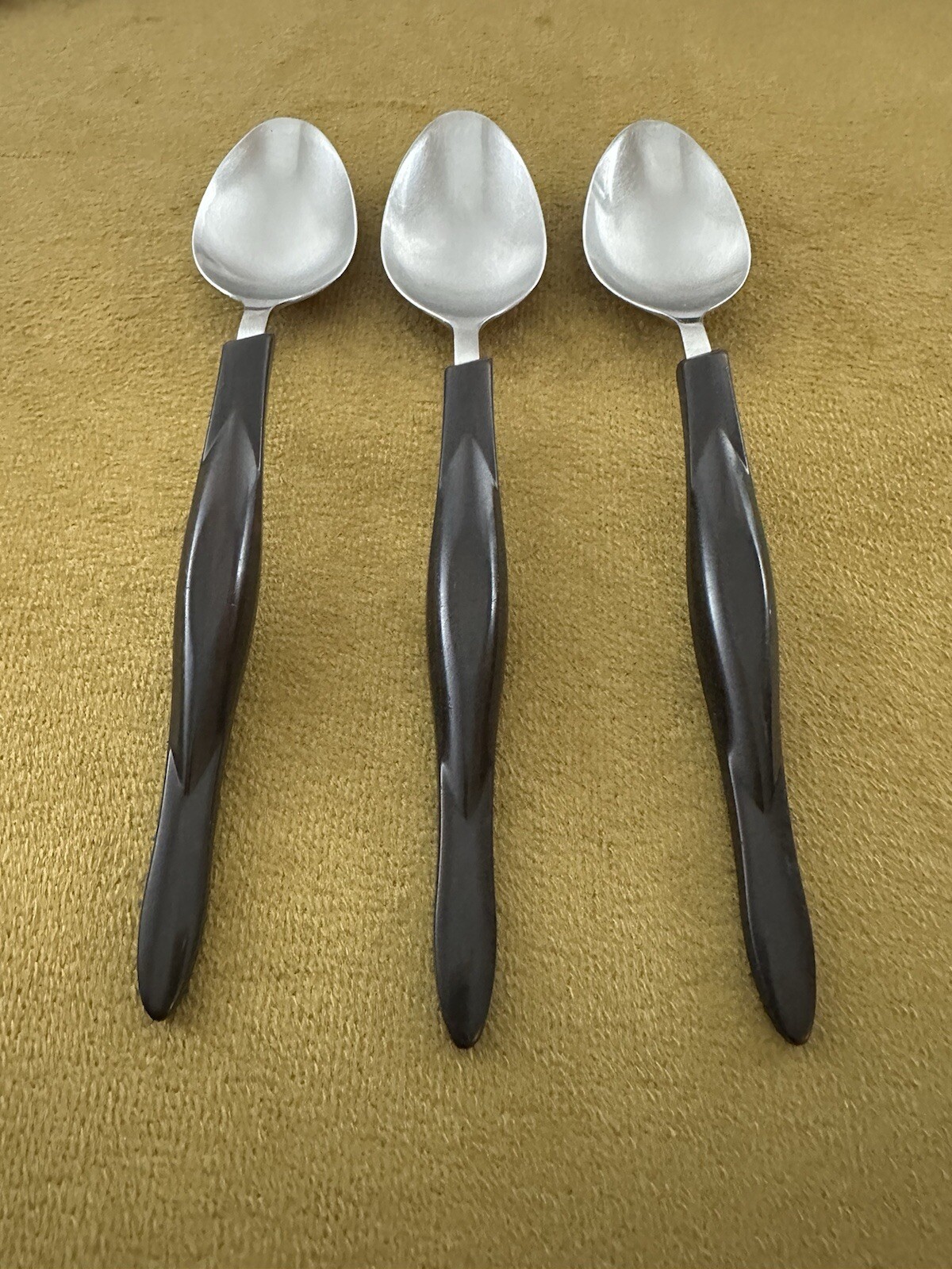(3) Cutco Soup Spoons Classic Dark Brown Handle Flatware Serving Vintage