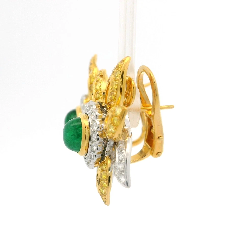 Шикарные серьги-спреи из платины и золота с изумрудом и фантазийными бриллиантами ГИА 6,12 карата - Изображение 4 из 4