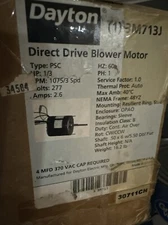 Dayton 3M713J Direct Drive Blower Motor 1/3HP 1075RPM/3SPD 277VAC 2.6Amps 3M713