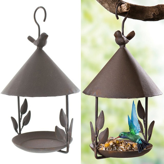 Hanging Bird Feeder Parrot Iron Food Container Wild Seed Outdoor