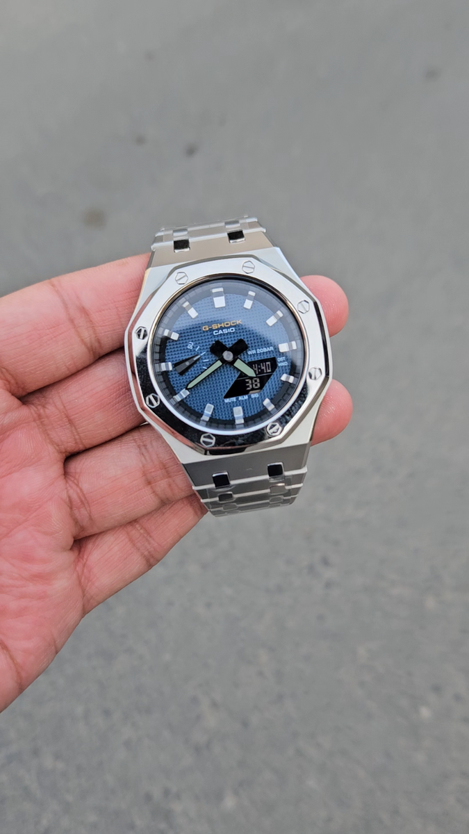 Custom Mod G-Shock GA-2100 Stainless Steel – Blue Dial – Premium