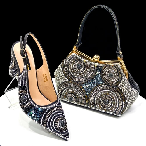 New Italian Luxury Sandals High Heels 8 CM Rhinestone Matching Shoes And Bag Set - Picture 13 of 29