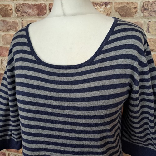 So Marilyn Jumper Blue Grey Striped Womens Medium 100% Pima Cotton Knit - Picture 2 of 10