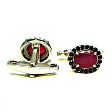 Natural Ruby  Sapphire Gemstones with 925 Sterling Silver Cufflinks For Men's