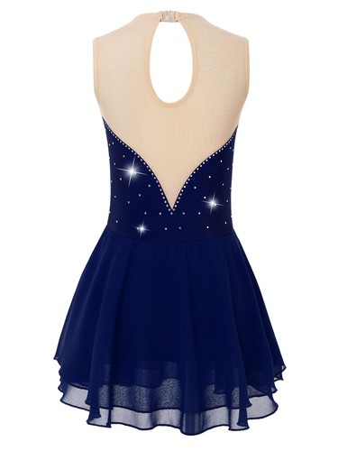 Mädchen Eiskunstlauf Kleid Ärmellos Ballettkleid mit Strass Rollschuh Tanzkleid - Picture 86 of 92
