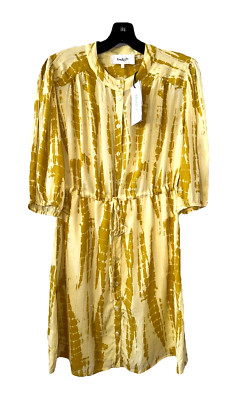 ba&sh Size 1 Small Kenya Printed Metallic Knee Length Dress NWT Ocre Yellow