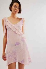Free People Intimately Crushin On You Floral Mini Slip Dress Pink Large RP $88