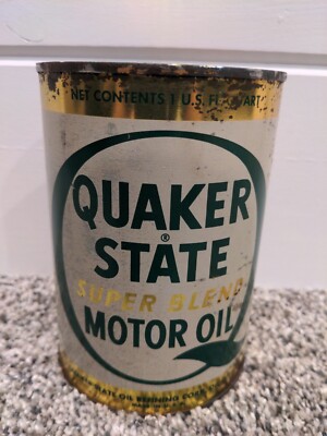 Vintage Quaker State Motor Oil Super Blend Metal Can Quart 1960-70 s Full NOS