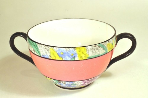 Vintage Shelley China 2 Handle Broth Cup Floral Mauve Pink White & Black England - Picture 4 of 5