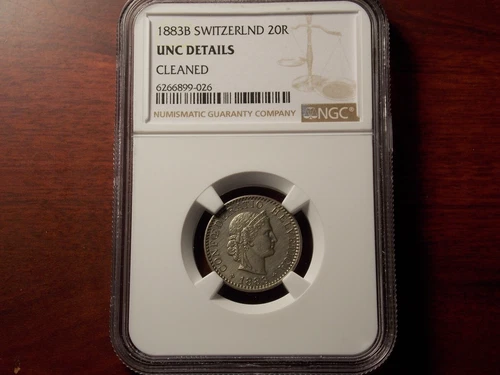 1883 B Switzerland 20 Rappen NGC UNC