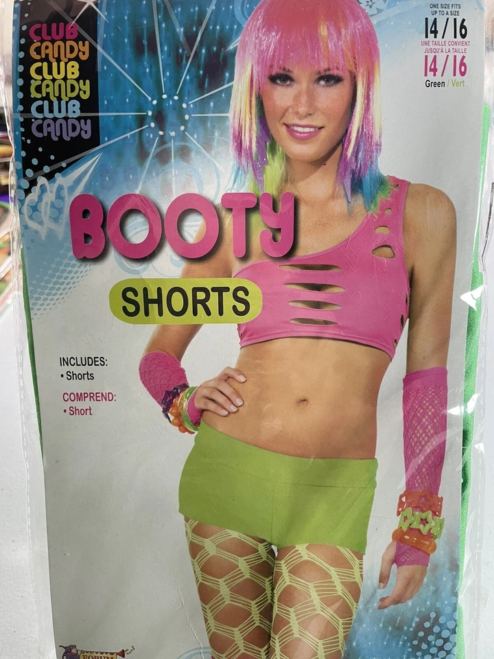 Booty Boy 短裤 Hot Rocker 绿色 1980 年代万圣节成人服装配件新品 — 第 2/4 张图片