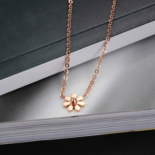 HALSKETTE BLUME ANHÄNGER ROSEGOLD EDELSTAHL SCHMUCK DAMEN KETTE BLÜTE NEU - Bild 2 von 5
