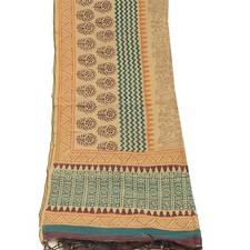 Sanskriti Vintage Dupatta Long Stole Cotton Ivory Block Printed Wrap Scarves