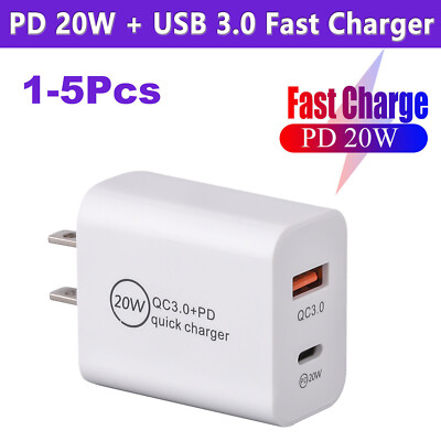 20W Wall Fast Charger Adapter QC3.0 USB Type-C PD 20W Plug Quick Charge White