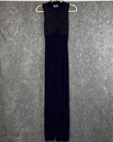 Vintage 80s Body Wrappers Full Leotard Dance Unitard Women M Purple Beaded - Picture 2 of 14