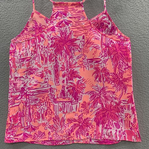 Top Cami Lilly Pulitzer 100% seta scollo a V cinturino racerback stampa multicolore taglia S - Foto 8 di 11