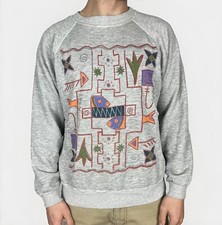 Vintage 80s Aztec Tribal Art Raglan Crewneck Sweatshirt 22  X 25.5  