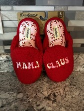 Dearfoams Memory Foam Holiday Christmas Slippers Mama Claus Womens Small